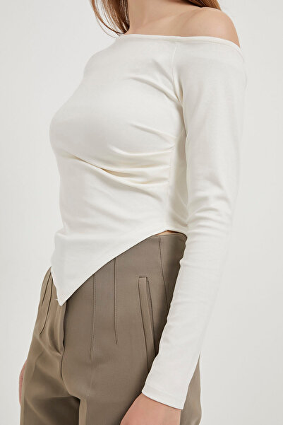 Arma Life Women's Off Shoulder Long Sleeve White Stretchy Tight Blouse