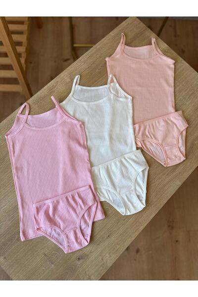 KOTA Salmon Cotton Girls' Strap Tank Top and Panties Set