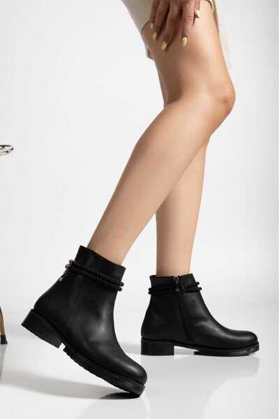 mysticaluxe Shoes Kadın Siyah Halat Detaylı Kışlık Su Geçirmez Günlük Kullanım Bot M005