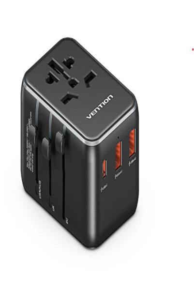 Vention محول سفر USB بثلاثة منافذ (C+A+A)، شحن سريع 20 وات، تيار متردد 2500 وات، متعدد المنافذ (الولايات المتحدة/المملكة المتحدة/الاتحاد الأوروبي/أستراليا)