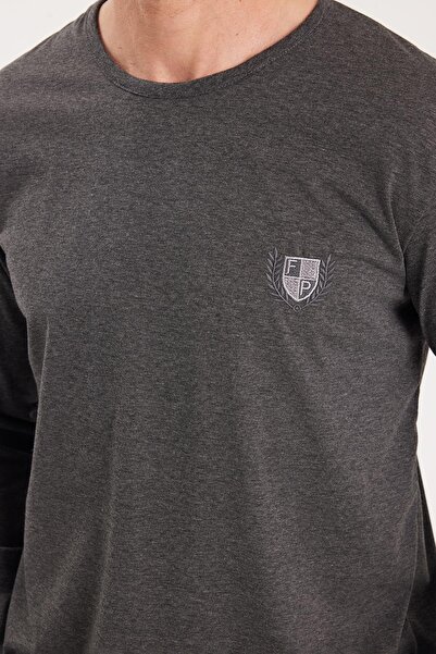 Tudors Men's Standard Fit 100% Cotton Crew Neck Elastic Waist Anthracite Pajama Set