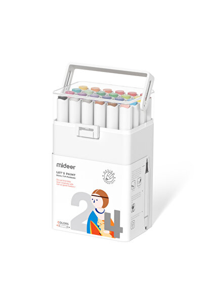 Mideer أقلام تحديد ثنائية الطرف - طرف الفرشاة والإزميل - 24 لونًا