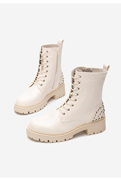 B T Shoes Béžové kotníkové kozačky na platformě Erminia