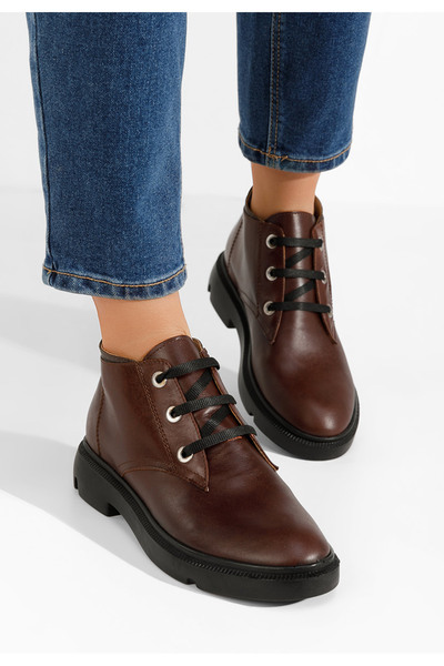 B T Shoes Γυναικεία δερμάτινα μποτάκια Isara καφε