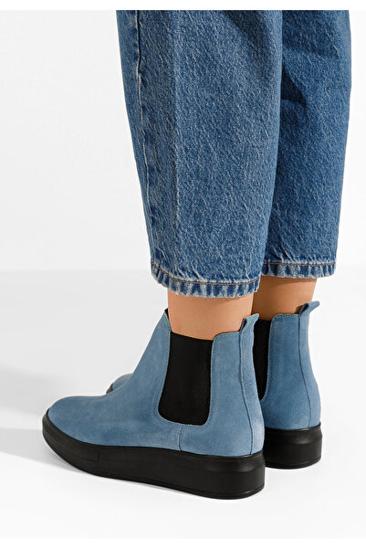 B T Shoes Modré kožené kotníkové boty Oleira V2