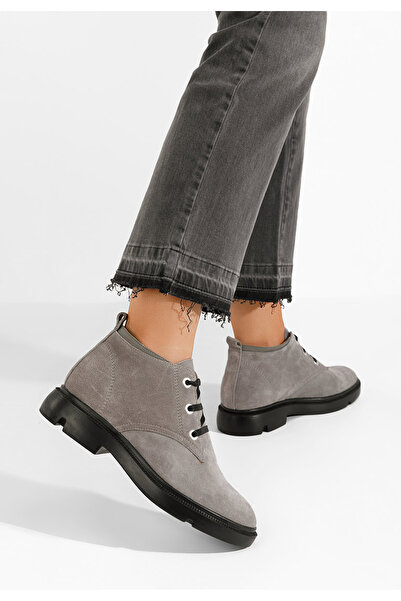 B T Shoes Šedé kožené kotníkové boty Isara V2