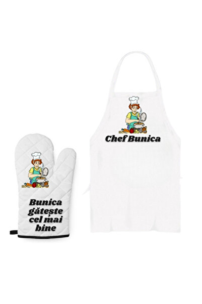 CrisPrint Set cadou Bunica – șorț fără buzunare și mănușă de bucătărie personalizată