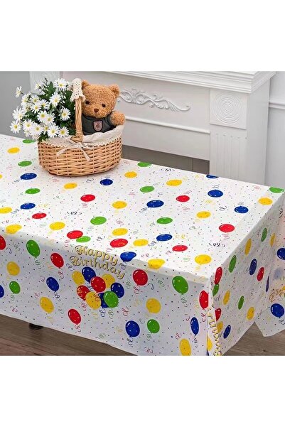 Flippy PEVA Tablecloth - Happy Birthday Balloon Print, 137x274 cm, Waterproof, Stain-resistant, Mult