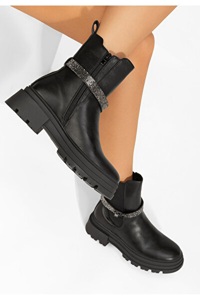 B T Shoes Černé kotníkové kozačky na platformě Marise