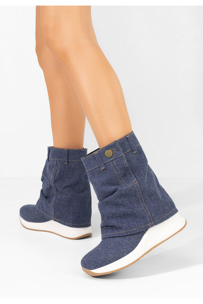 B T Shoes Denim kotnikove boty na klínku Leanne