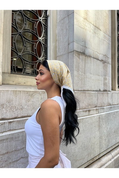 KÜÇÜĞÜM BUTİK Yellow Crispy Poplin Lace Detailed Bandana