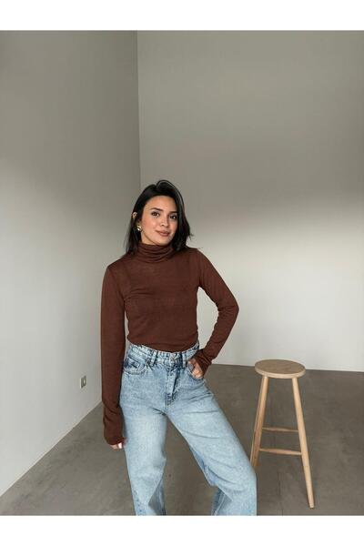 Bade Butik Καφέ μπλούζα με ζιβάγκο διάφανη