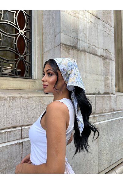 KÜÇÜĞÜM BUTİK Mavi Pastel Dantel Detaylı Bandana