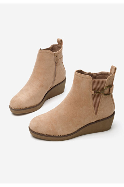 B T Shoes Khaki kotnikove boty na klínku Sherilyne