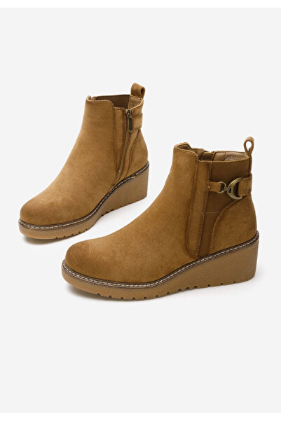 B T Shoes Khaki kotnikove boty na klínku Aderva