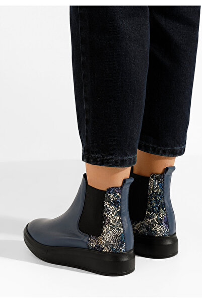 B T Shoes Tmavě modré kožené kotníkové boty Oleira V4