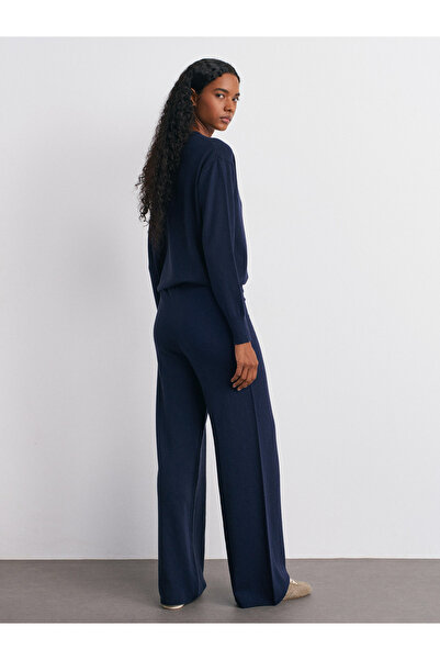 Dilvin 70163 Navy Blue Elastic Waist Woolen Knit Pants.