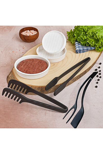 FERAH PLASTİK Meatball and Kitchen Tongs Set Hamburger Press Apparatus, Durable Tongs for Grill, Salad and Kitchen