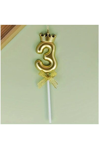 Flippy Cake Candle Number 3, Crown Model, Gold, Flippy, Party