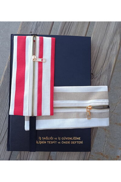 NGA's Kırmızı Çizgili Su İtici Lastikli Kalemlik, Tek Cepli Şık Kalem Kutu, H...