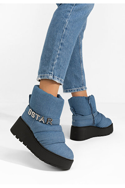 B T Shoes Modré kotníkové kozačky na platformě Selisa