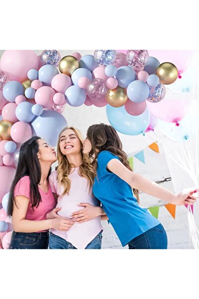 Flippy Decorative Gender Reveal Balloon Arch Set - 130 Multicolor Balloons with Pink & Blue and Gold Confet