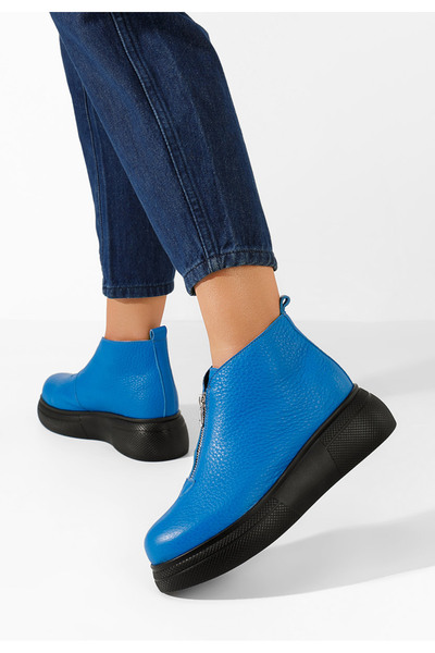 B T Shoes Modré kožené kotníkové boty Laurisa