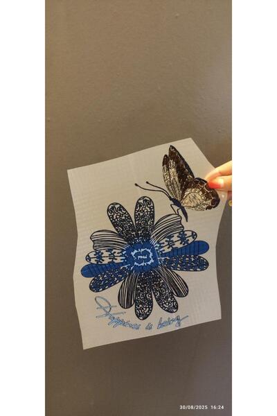 Gönülden Tasarım ARMA DE TRANSFER DE FLORI DE FLUTURI ALBASTRE, CARE SE ATTACHE CU FIER DE STIRAT, DIMENSIUNE 26X25 CM