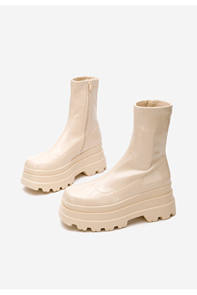 B T Shoes Béžové kotníkové kozačky na platformě Anndrea V3