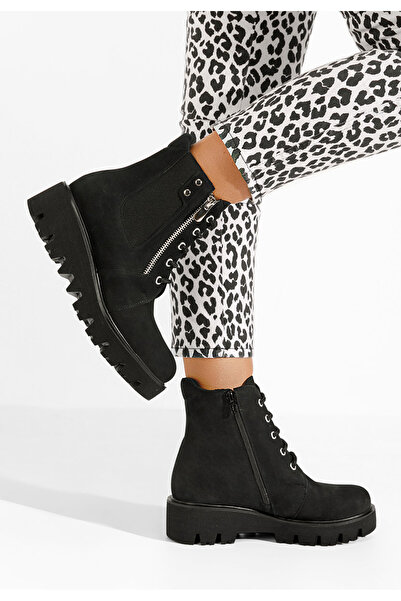 B T Shoes Γυναικεία δερμάτινα μποτάκια Welsa V2 Μαύρα