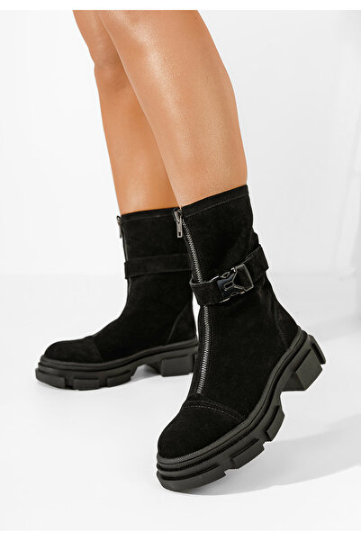 B T Shoes Γυναικεία δερμάτινα μποτάκια Ferola Μαύρα