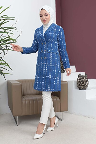 Missvalle Παλτό Indigo 19177 με ραφές γιακά με κουμπιά