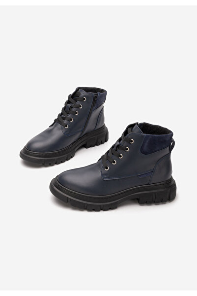 B T Shoes Tmavě modré kožené kotníkové boty Aiqua