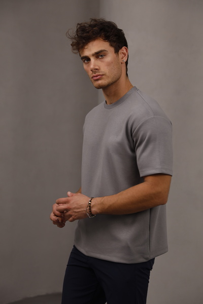 Bürke Gray Color Standard Fit Basic Crew Neck T-Shirt