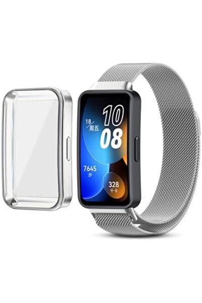 O Ozone Huawei Band 8 | Huawei Band 9 With TPU Watch Case | Milanese Straps | Silver