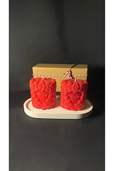 Love yazılı tabaklı 2 adet kokulu mum