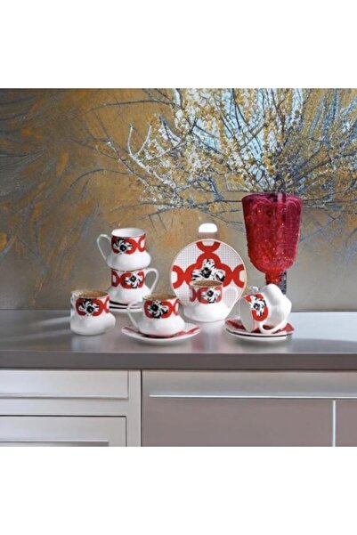 Kosova 311-2 Porcelain 6-Piece Cup Set Wide Maximo Red