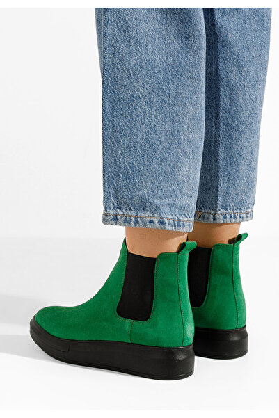 B T Shoes Γυναικεία δερμάτινα μποτάκια Oleira V2 πρασινο