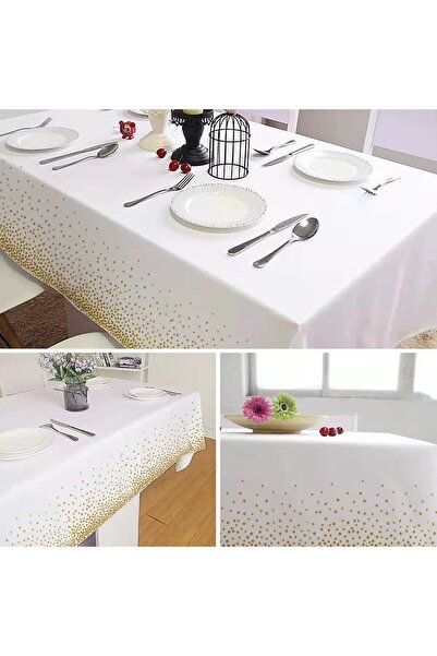 Flippy Tablecloth, Flippy, PEVA, Polka Dot Print, 137 x 274 cm, Waterproof, Gold