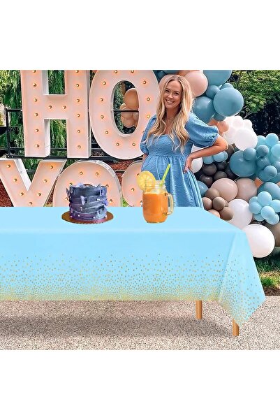 Flippy Față de masă PEVA, imprimeu cu buline aurii, 137 x 274 cm, impermeabilă, curățare rapidă, albastră