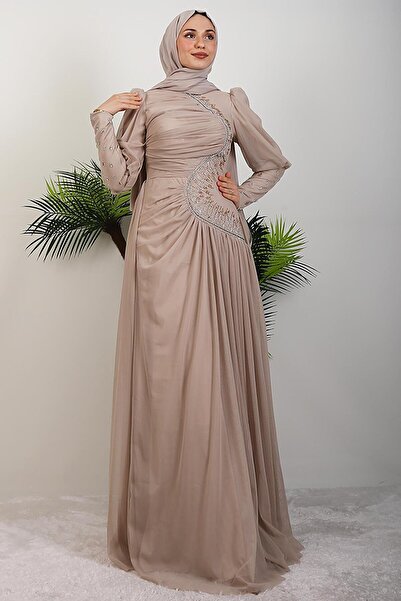 GİYZAMİLA Mars Manşet Abiye Bej