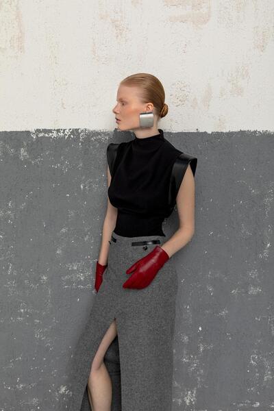 KAMEYA YIRTMAÇ DETAYLI UZUN ELBİSE 26W40840