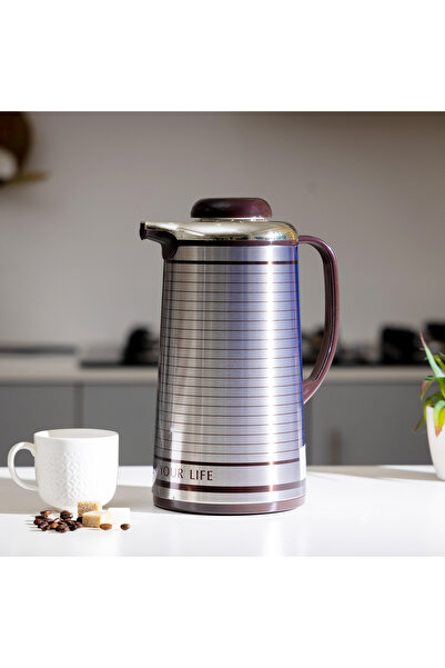 Blackstone 1.3L Stainless Steel Vacuum Flask, Insulated Thermal Carafe for Hot & Cold Coffee Tea, Silver Brown