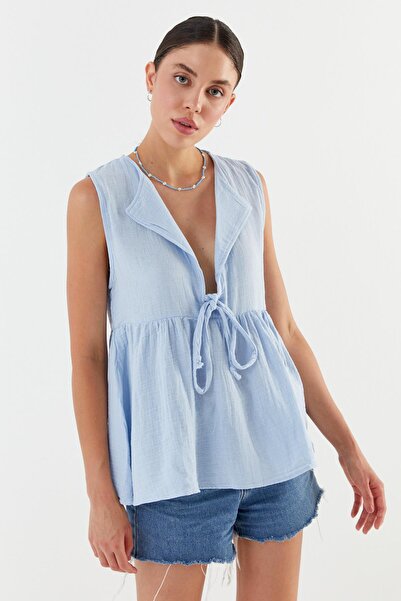 Shopping Shop Bluză din muselină cu legătură în față ALBASTRU BEBE