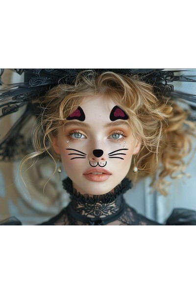 Flippy Temporary Face Sticker for Girls - Cat Design, Purple