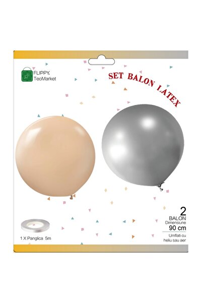 Flippy Set of 2 Latex Balloons, Flippy, Party Jumbo Model, 90 cm, Gold Silver, 35 g