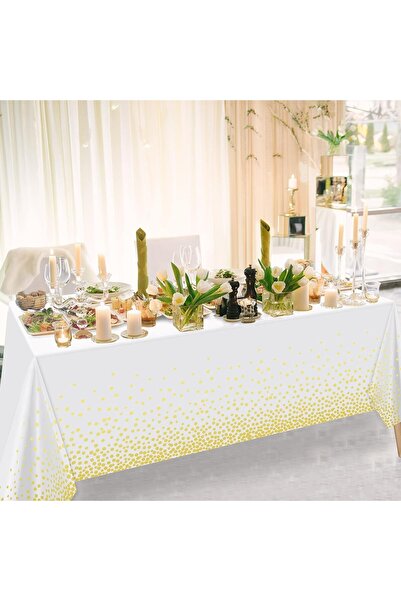 Flippy Tablecloth, Flippy, PEVA, Polka Dot Print, 137 x 274 cm, Waterproof, Gold