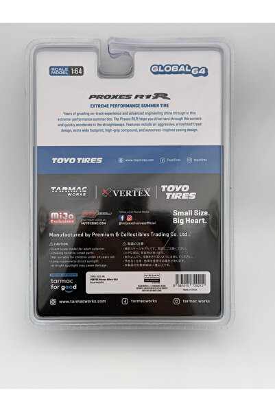 Tarmac Works 1/64 VERTEX Nissan Silvia S13 Blue Metallic TOYO TIRES
