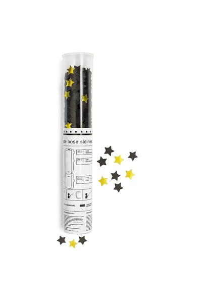 Flippy Confetti Cannon, 40 cm, Star-shaped Foil & Paper, PET Packaging, Black