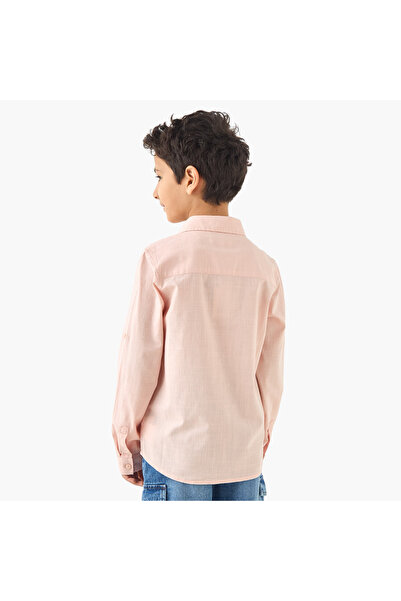 Juniors Solid Shirt with Chest Pocket and Button Closure
